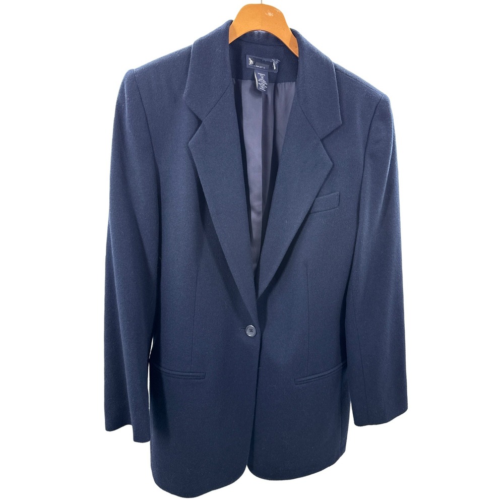 Lands' End Women's Tall 10 Wool Cashmere Blazer Navy Made in USA